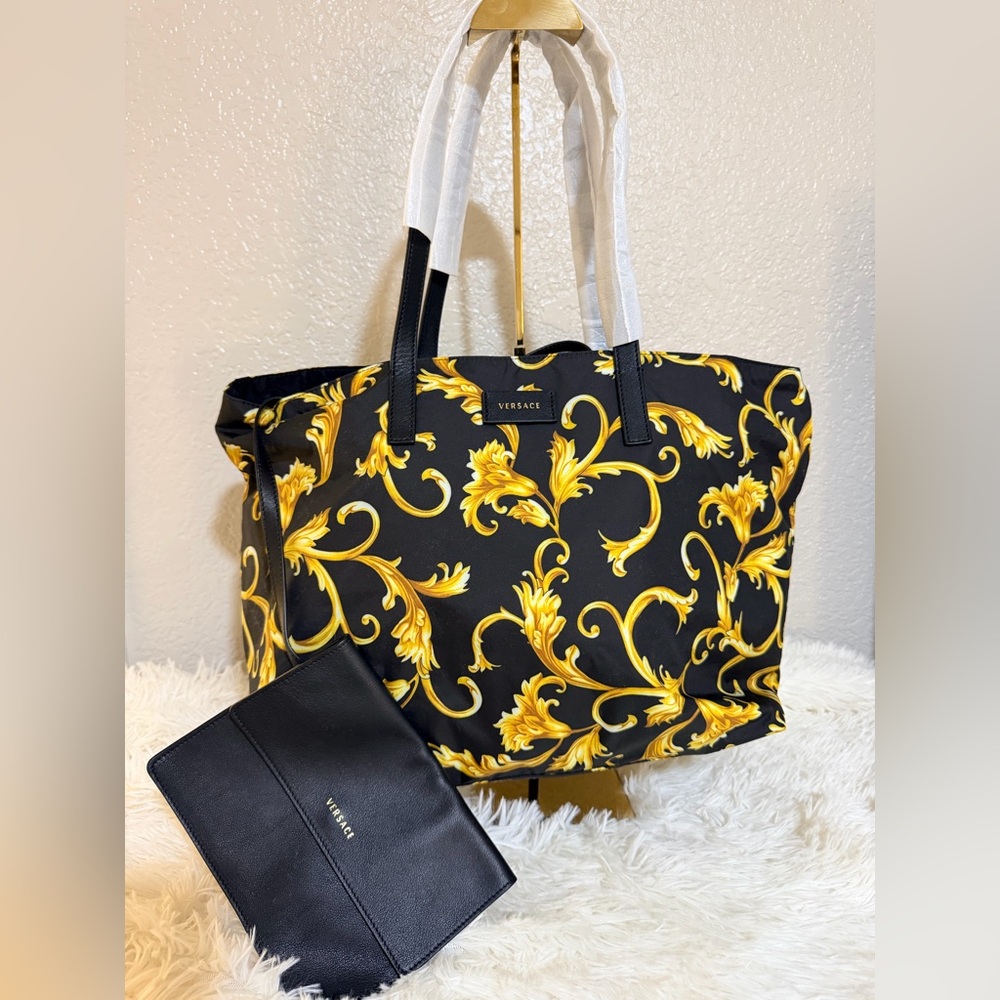 New With tag Versace Black and Gold Baroque Tote